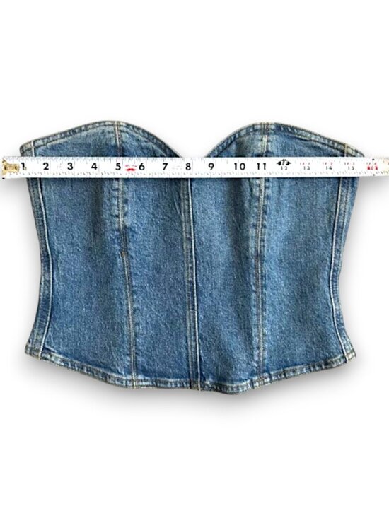 ZARA The Sculpted Denim Bodice Bustier Corset Blue Wash Strapless Crop Top S - Picture 10 of 10
